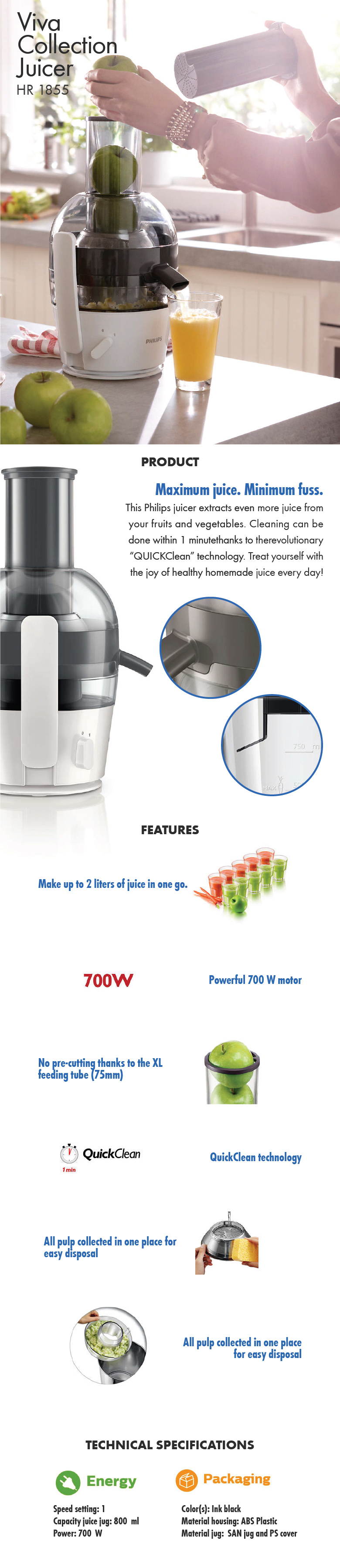 Philips HR1855 00 Viva Collection Juicer PD