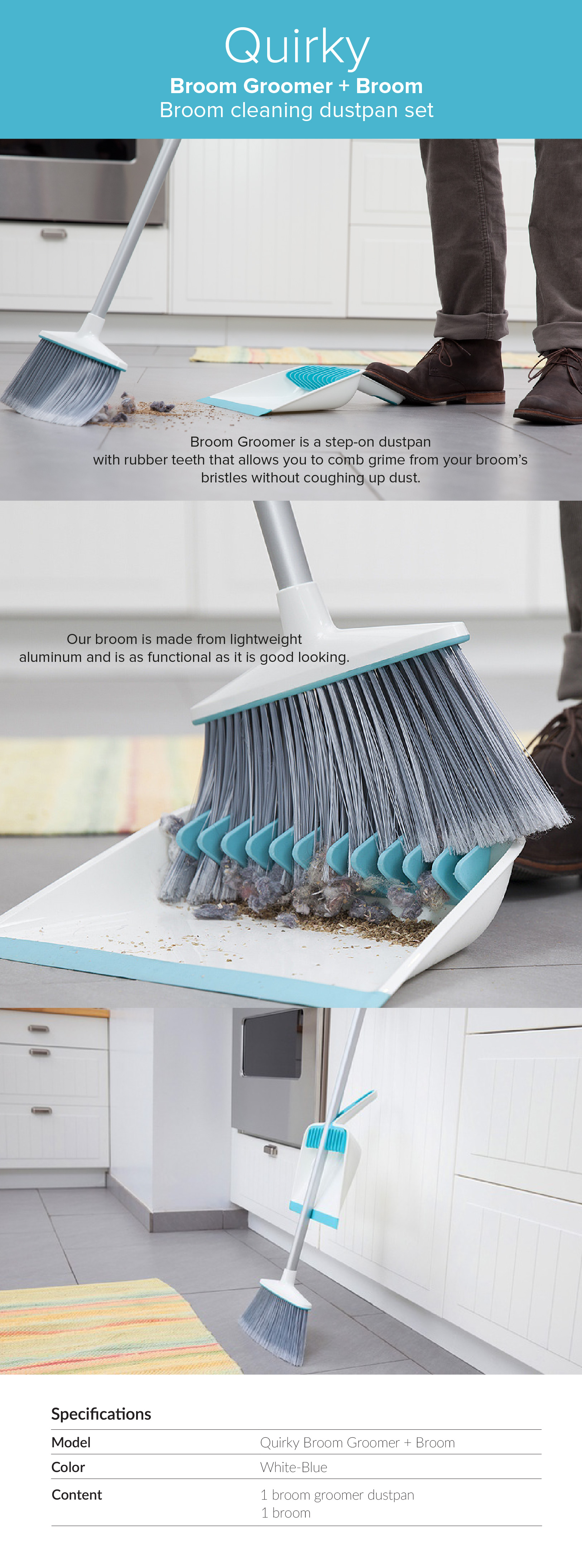 Broom Groomer Pro Upright Broom and Dustpan Set by Quirky 