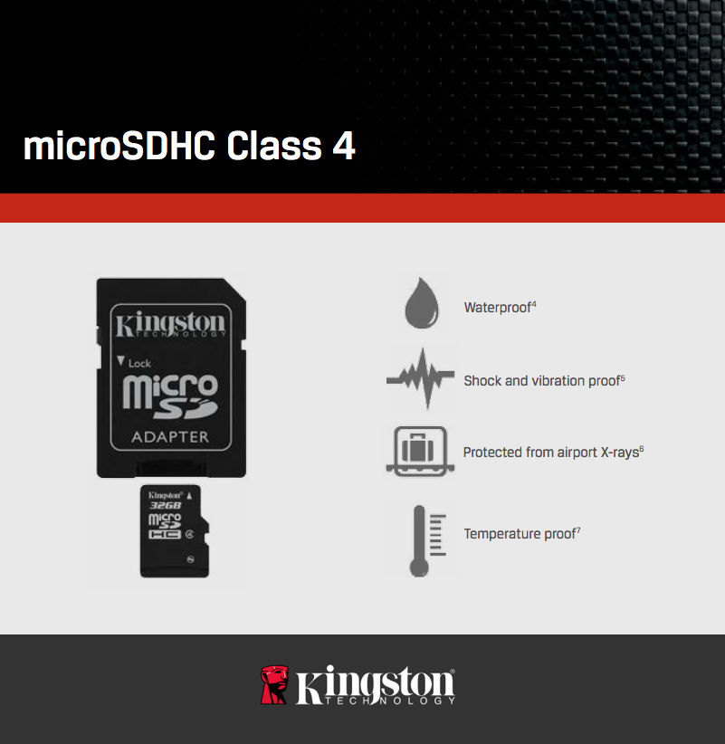 Kingston 8GB microSDHC Memory Card Class 4 With SD Adapter