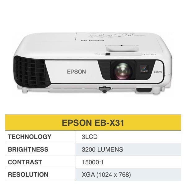 EPSON EB-X31 XGA 3200 LUMENS 3LCD PROJECTOR